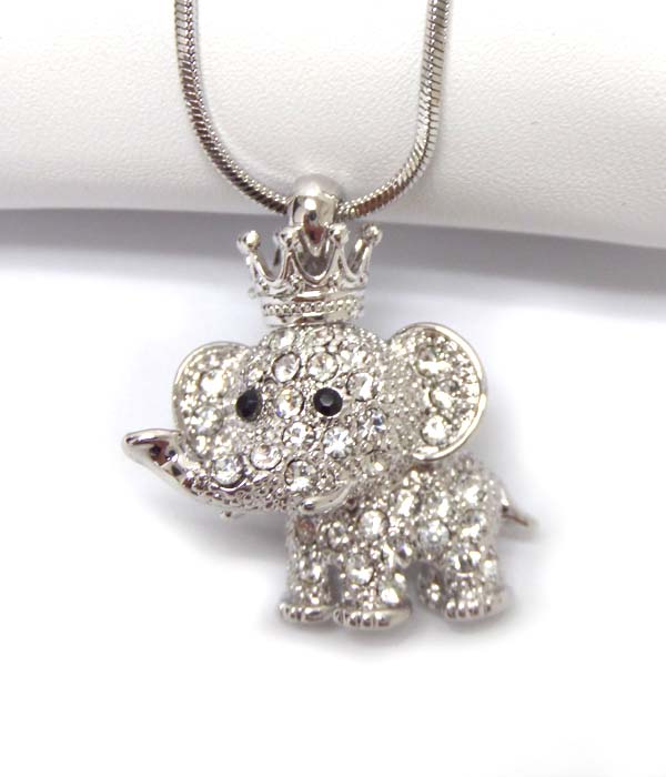 WHITEGOLD PLATING CRYSTAL ELEPHANT PENDANT NECKLACE