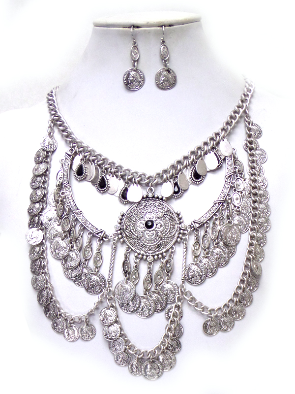 Bohemian style multi metals necklace set