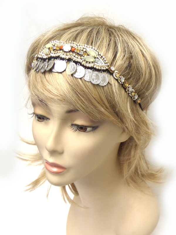 Metal beaded coin headband 