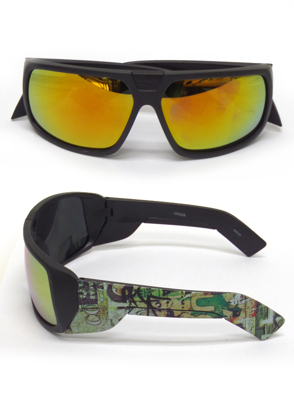 Neon curved mirror goggle style sunglasses - uv protection