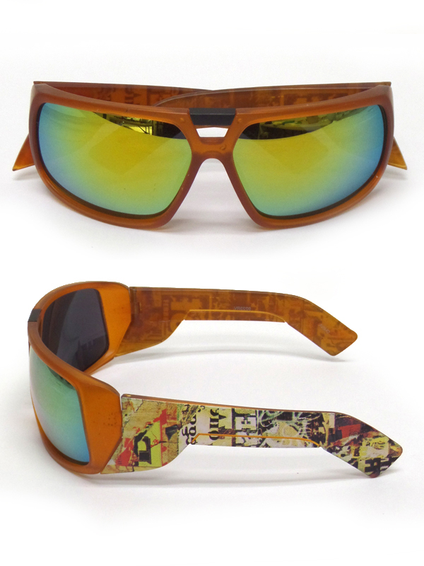 Neon curved mirror goggle style sunglasses - uv protection