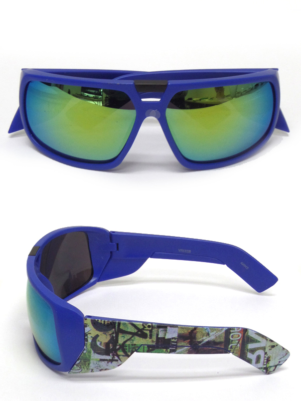 Neon curved mirror goggle style sunglasses - uv protection