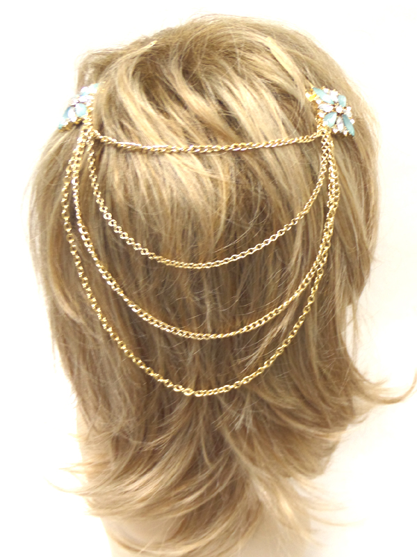 Dual stone hair clip and hanging back chain