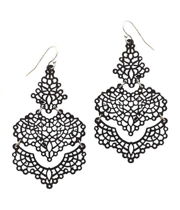Leather filigree link earring