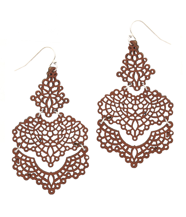 Leather filigree link earring