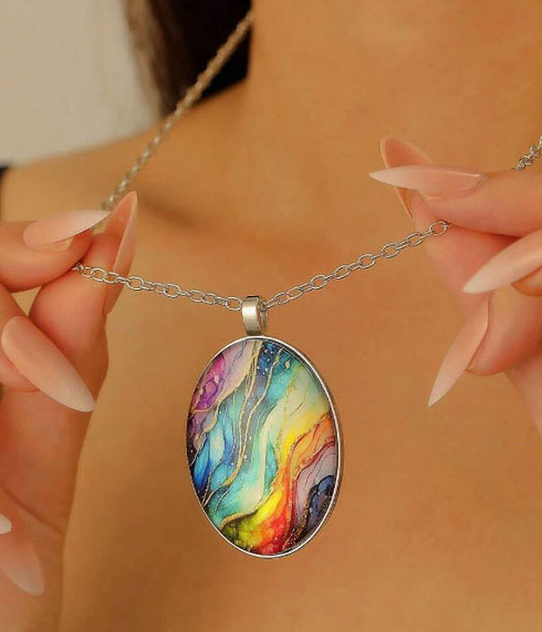 Starry night ellipse pendant necklace