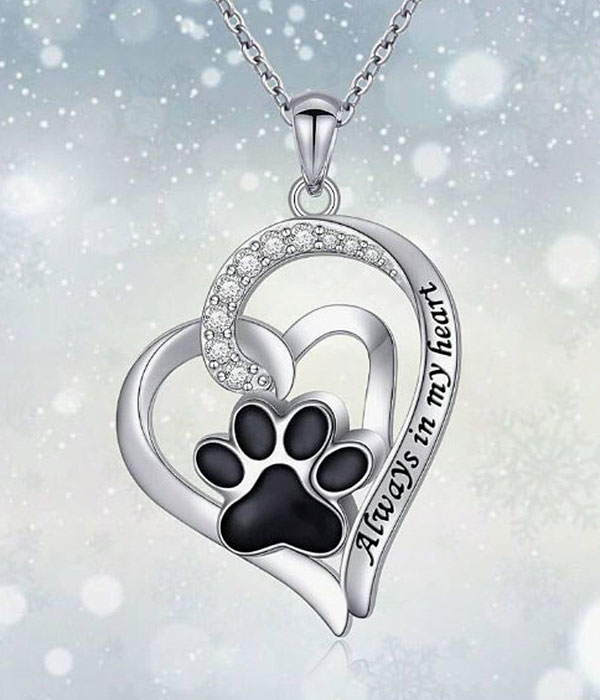 Pet lovers theme paw and heart pendant necklace - always in my heart