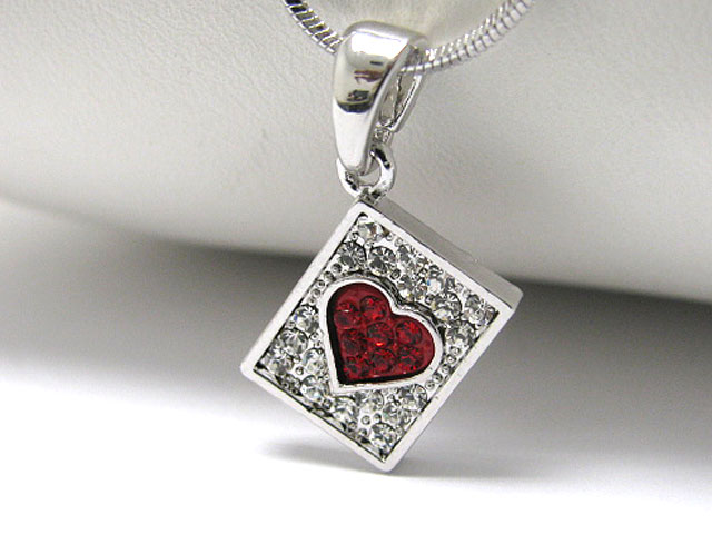 Made in korea whitegold plating crystal stud casino theme ace pendant necklace