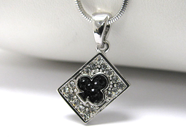 Made in korea whitegold plating crystal stud casino theme ace pendant necklace