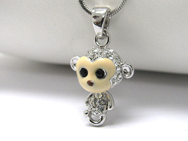 Made in korea whitegold plating crystal stud monkey pendant necklace