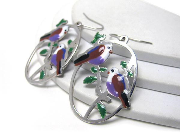 Epoxy bird and tree earring