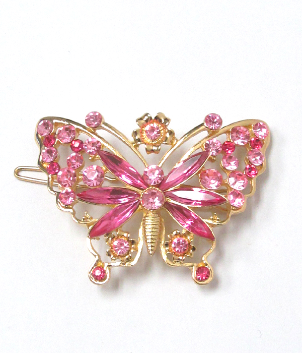Multi crystals butterfly hair pin