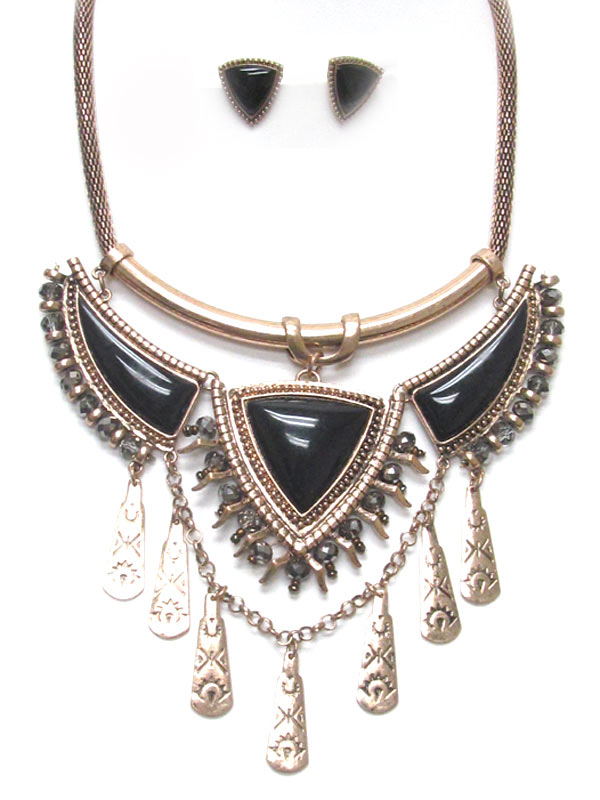 METAL AND STONE BIB STATEMENT NECKLACE SET