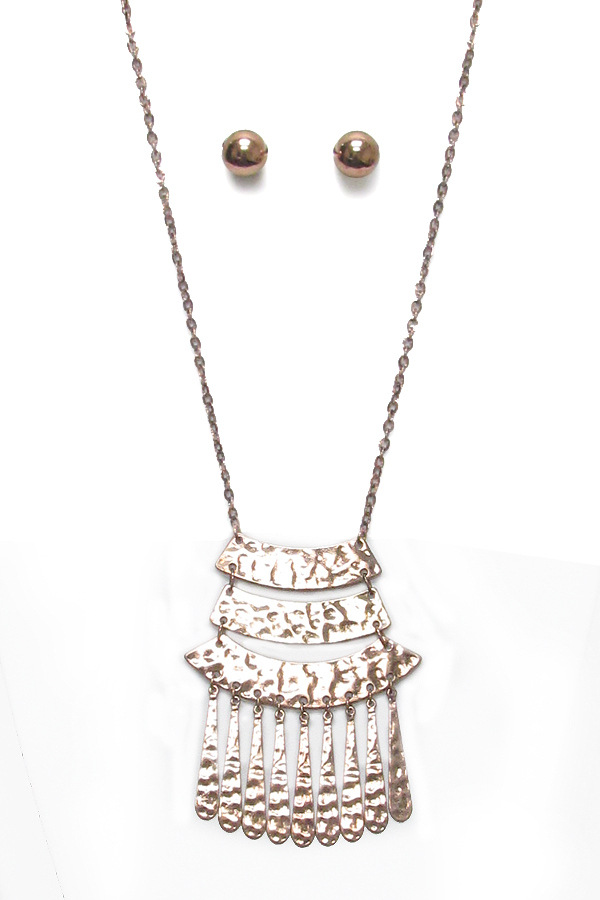 Hammered metal cascade drop long necklace
