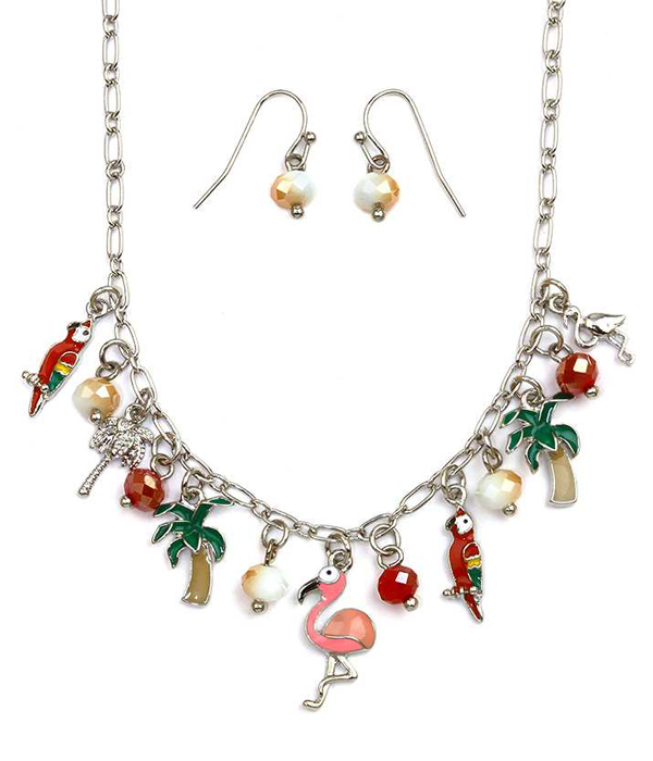 Tropical theme multi charm necklace set