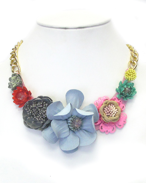 Multi fabric corsage deco bib necklace