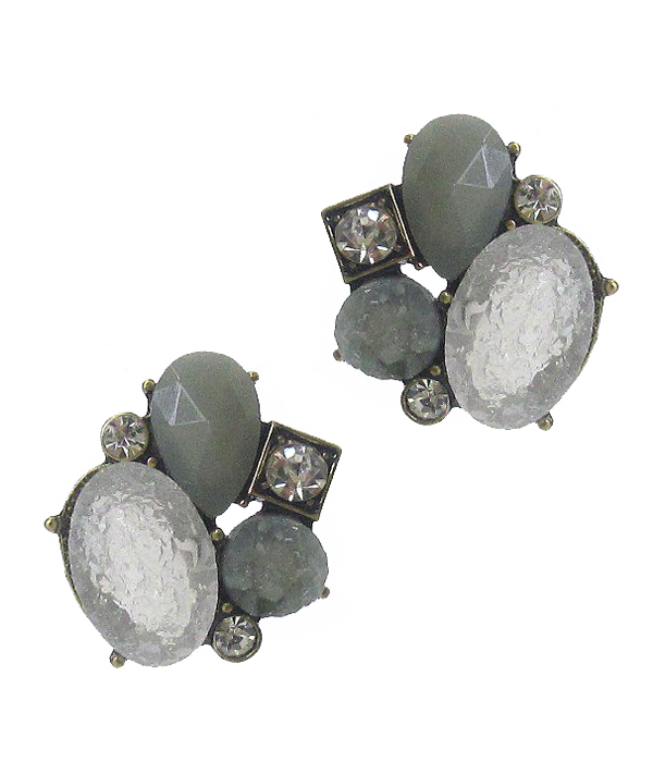 Druzy and crystal stud earring