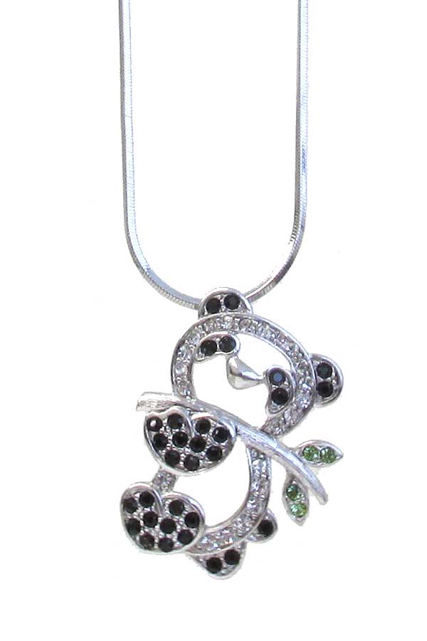 WHITEGOLD PLATING CRYSTAL PANDA BEAR PENDANT NECKLACE