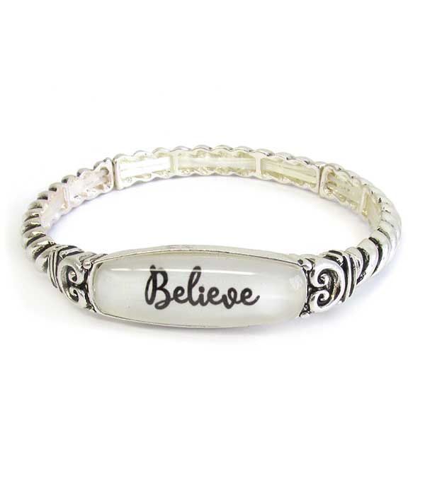 RELIGIOUS INSPIRATION AND DESIGNER TEXTURED STRETCH BRACELET - BELIEVE