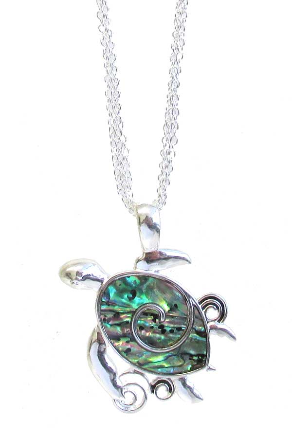 ABALONE SEALIFE THEME PENDANT NECKLACE - TURTLE