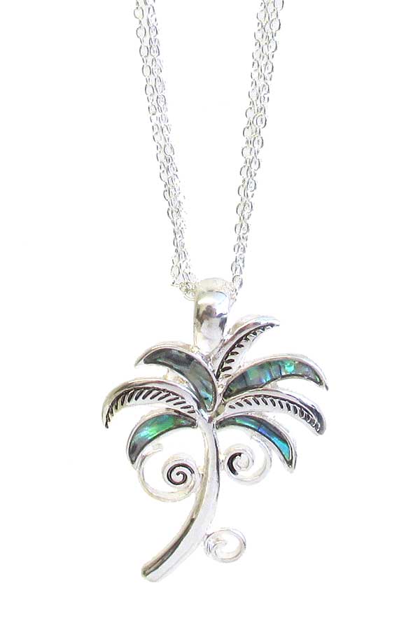 ABALONE SEALIFE THEME PENDANT NECKLACE - PALM TREE