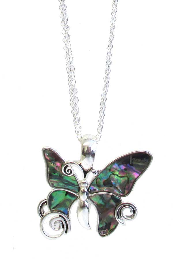 ABALONE PENDANT NECKLACE - BUTTERFLY