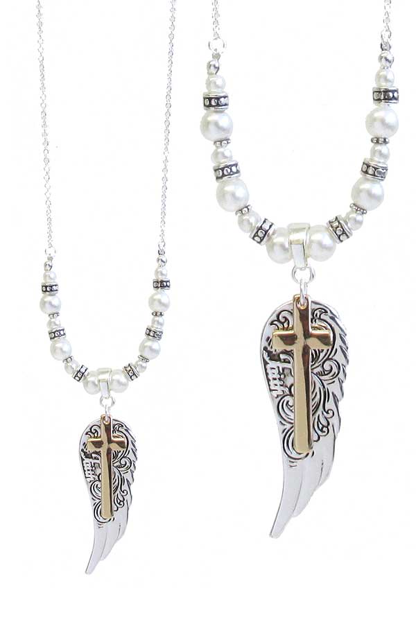 Religious inspiration pendant necklace - angel wing