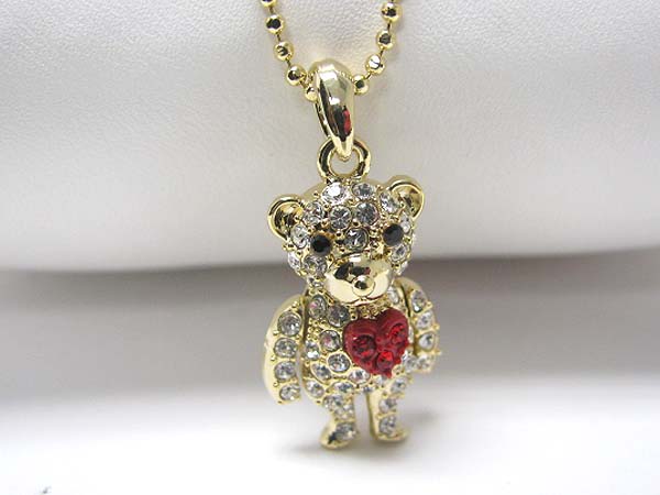 Made in korea whitegold plating crystal stud love bear pendant necklace
