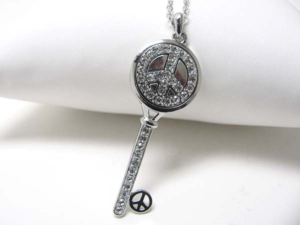 Made in korea whitegold plating crystal stud peace theme key pendant necklace