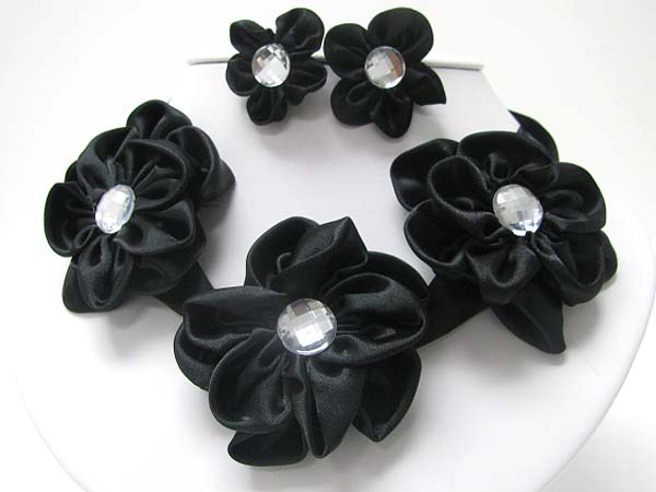 Chiffon flower link necklace earring set