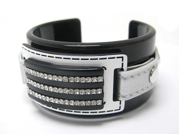 Three line rhinestone deco leather belt acryl bangle