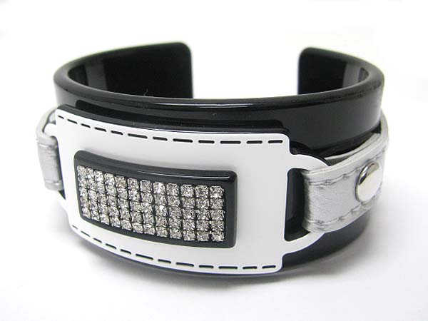 FOUR LINE RHINESTONE DECO LEATHER BELT ACRYL BANGLE