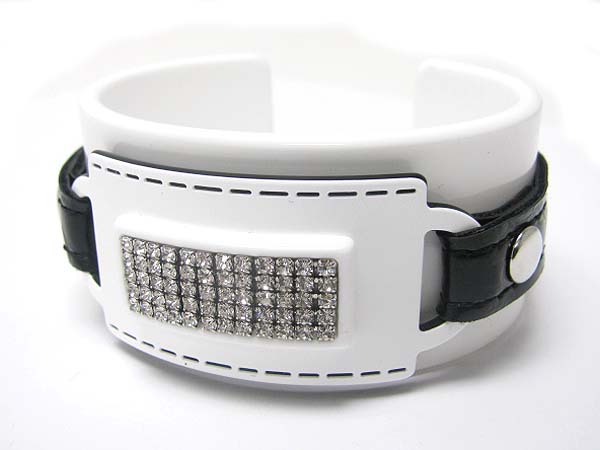 Four line rhinestone deco leather belt acryl bangle