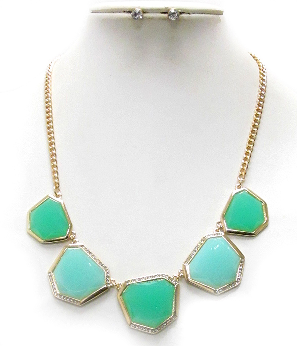 Pastel tone multi facet acrylic stone link necklace earring set
