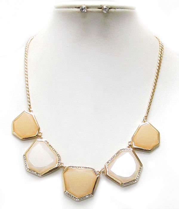 Pastel tone multi facet acrylic stone link necklace earring set