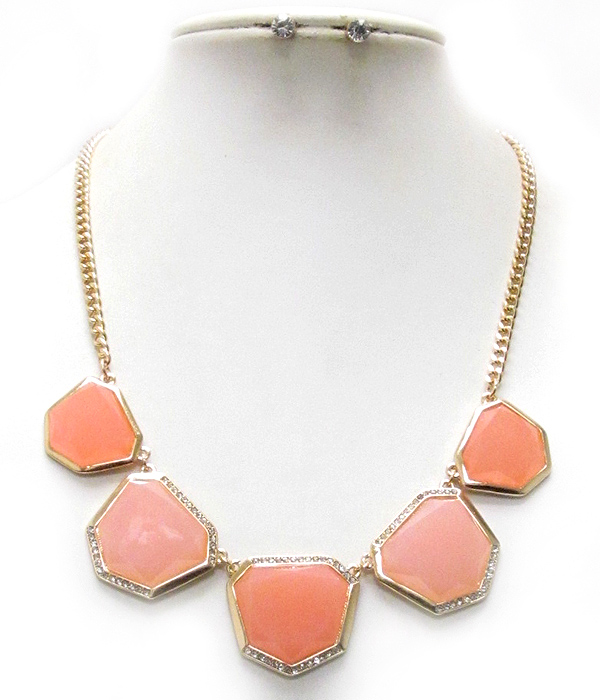 Pastel tone multi facet acrylic stone link necklace earring set