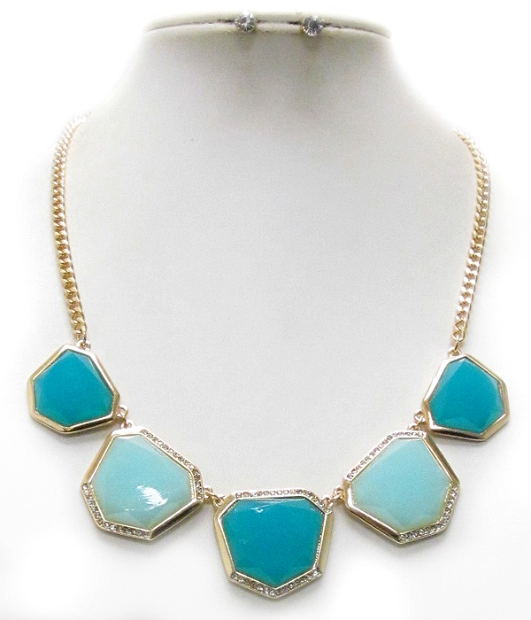 Pastel tone multi facet acrylic stone link necklace earring set