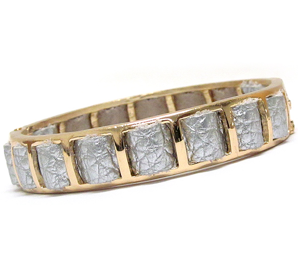 LADDER METAL BANGLE AND LEATHERETTE WOVEN BRACELET