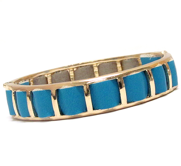 Ladder metal bangle and leatherette woven bracelet