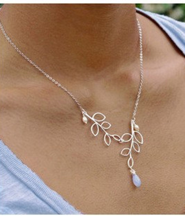 Etsy style stone and leaf necklace