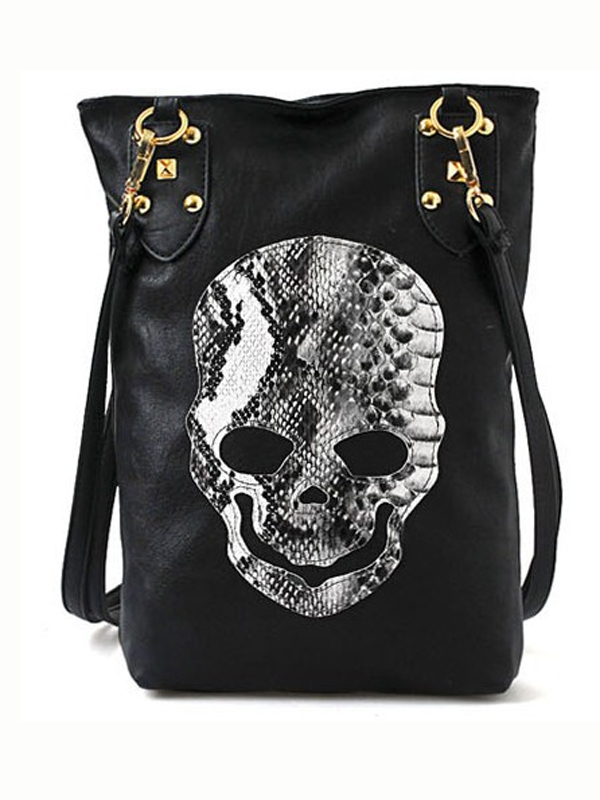 Punk black skull face designer pu leather cross body handbag