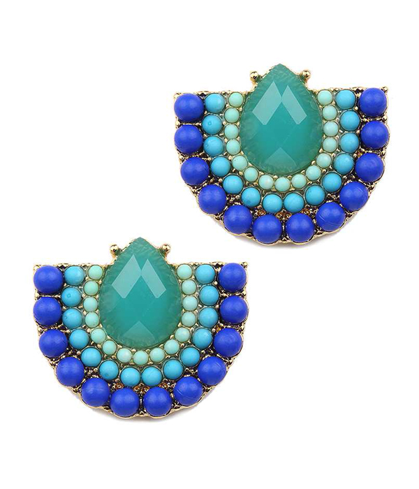 Teardrop stone half moon stud earring