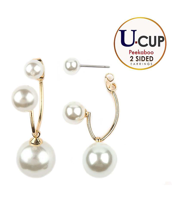 Pearl drop double sided front and back earring - u cup
