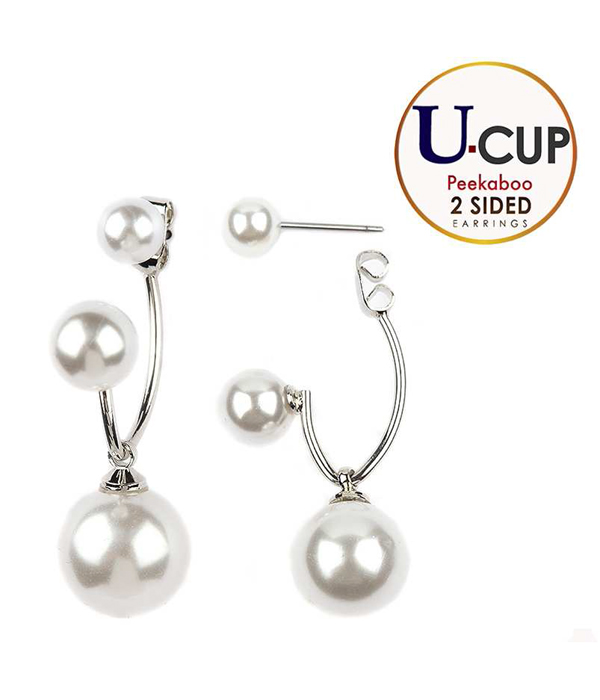 Pearl drop double sided front and back earring - u cup