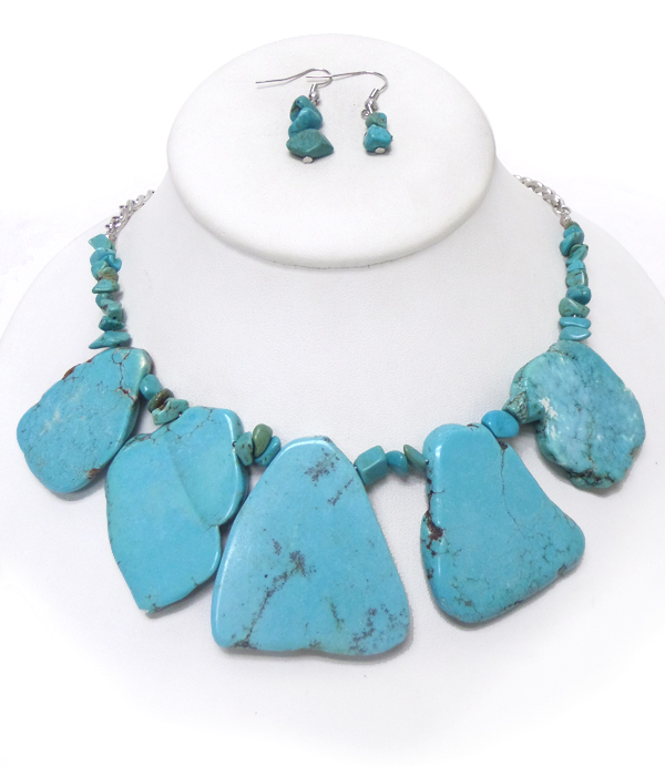 Natural shape turquoise link necklace set