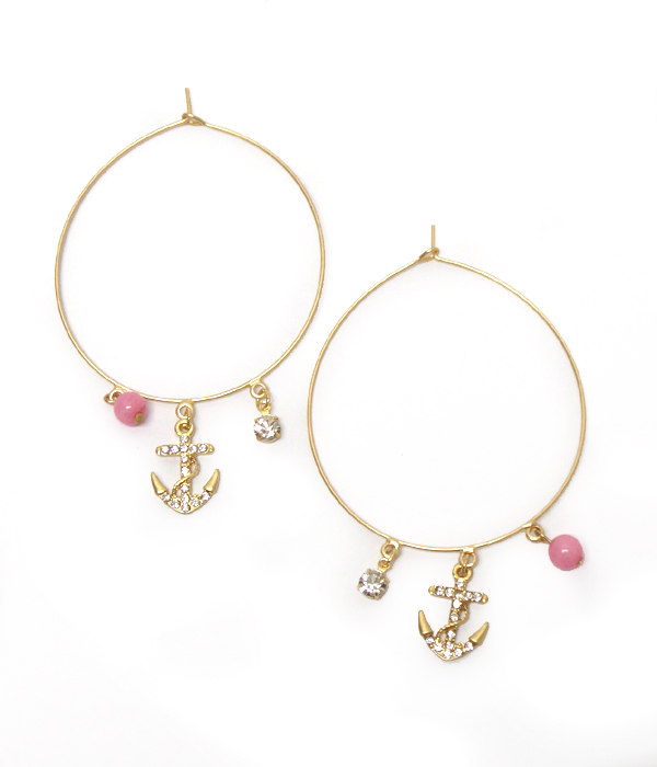 Anchor charm wire hoop earring