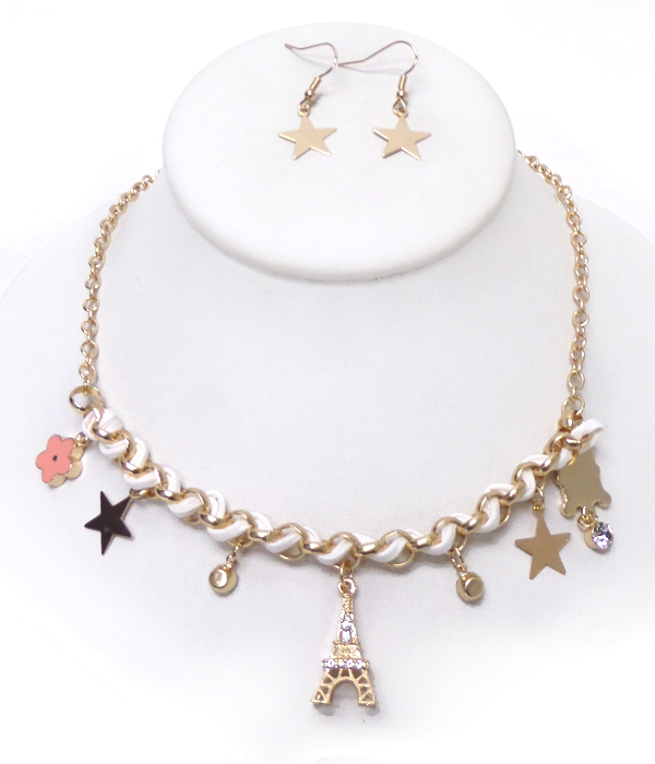 Eiffel tower and multi charm necklace set