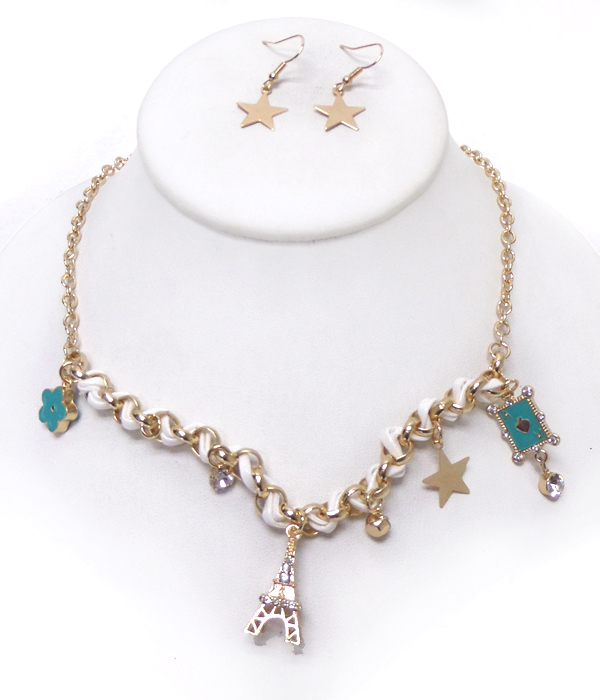 Eiffel tower and multi charm necklace set