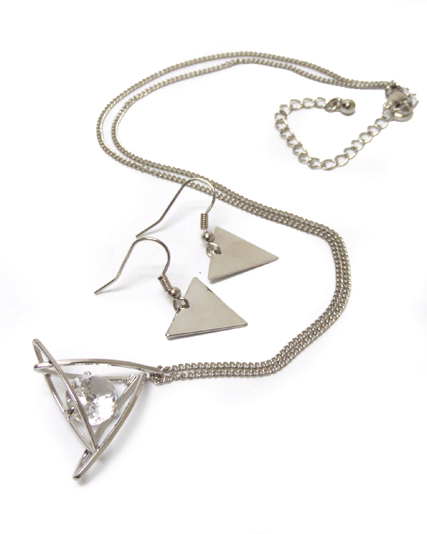 Cubic in wire triangle necklace set