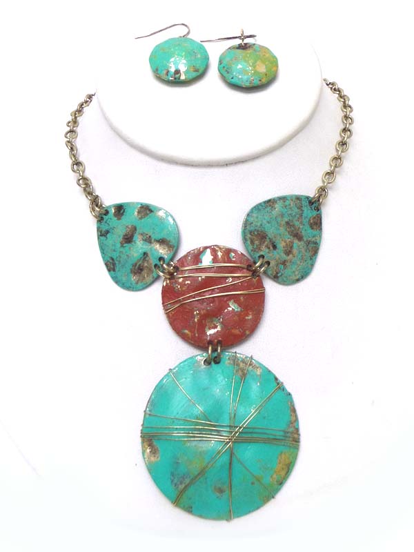 Patina casting metal linked disks necklace set